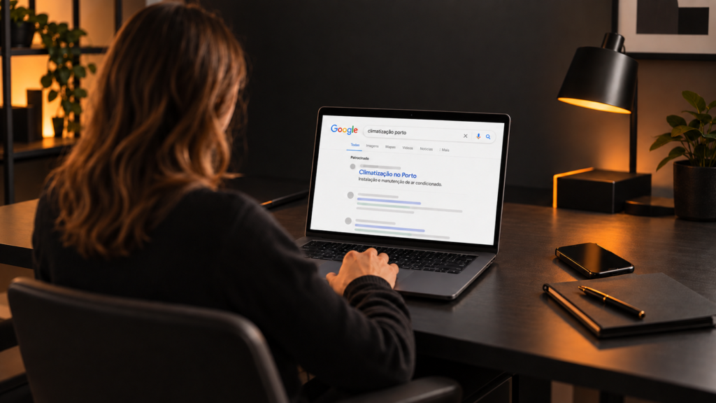 Google Ads para pequenas empresas numa pesquisa local por serviços de climatizaçãolocal através de anúncio patrocinado