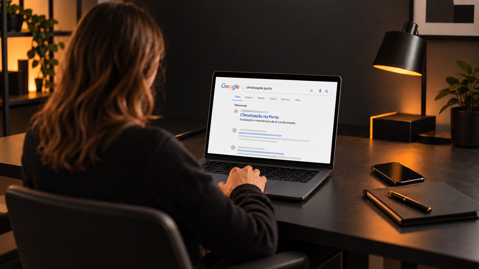 Google Ads para pequenas empresas numa pesquisa local por serviços de climatizaçãolocal através de anúncio patrocinado