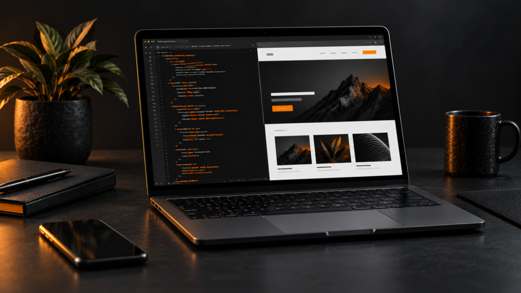 Criação de um website profissional em 2026 em ambiente de trabalho criativo