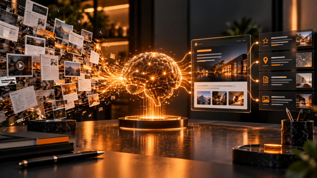 Inteligência artificial a organizar conteúdos e sinais digitais para SEO